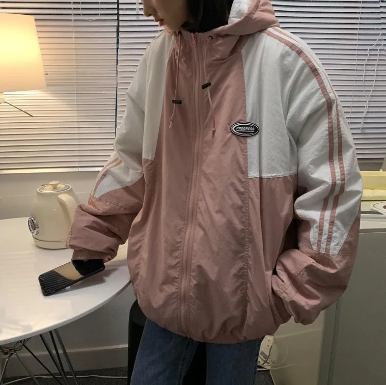 Retro Sporty Side Stripes Loose Windbreaker Jacket