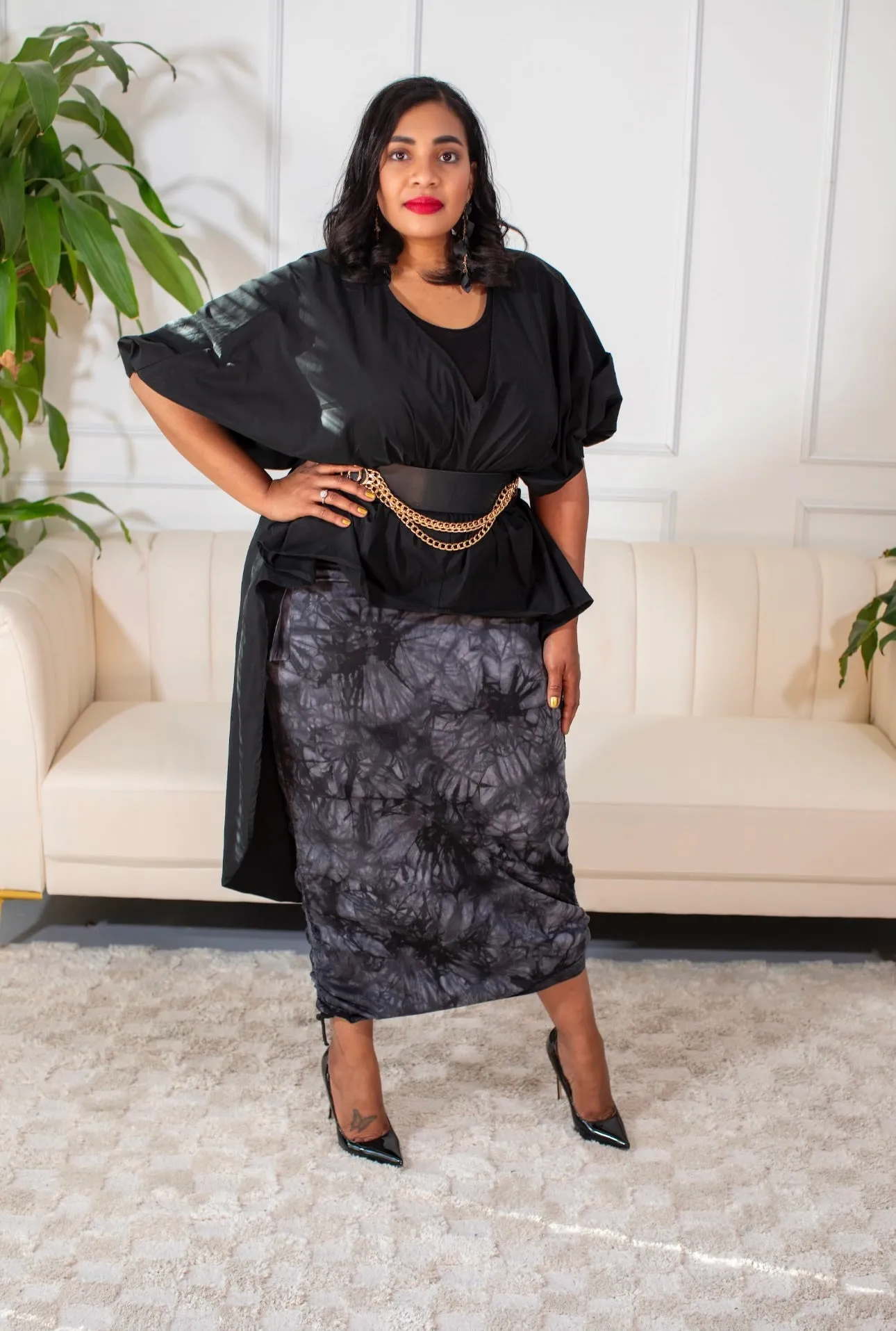 Ruched Maxi Skirt-Black