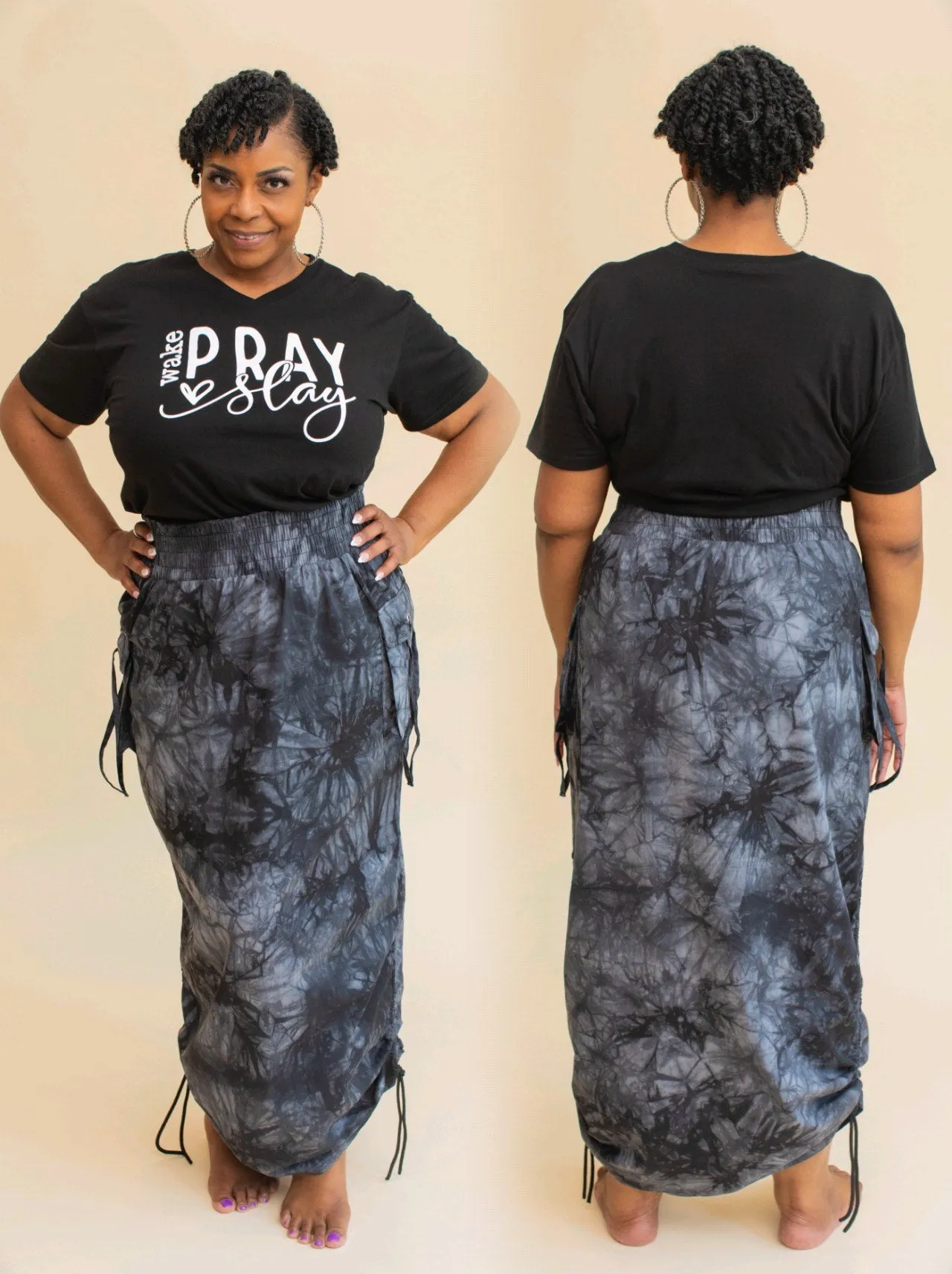 Ruched Maxi Skirt-Black