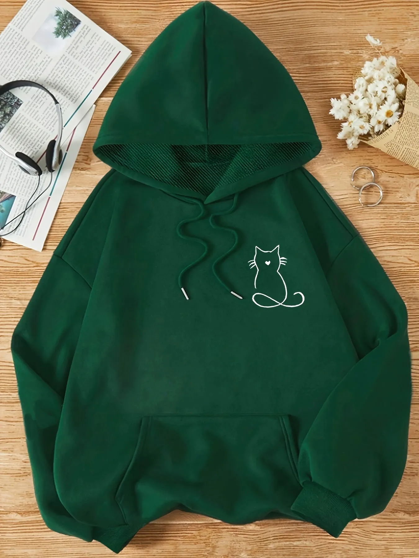 Stylish Sweat Pullover Hoodie with Cat Print for Women | Perfect for Everyday Wear