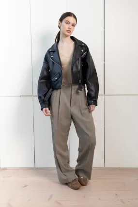 Tanya Cropped Leather Biker Jacket