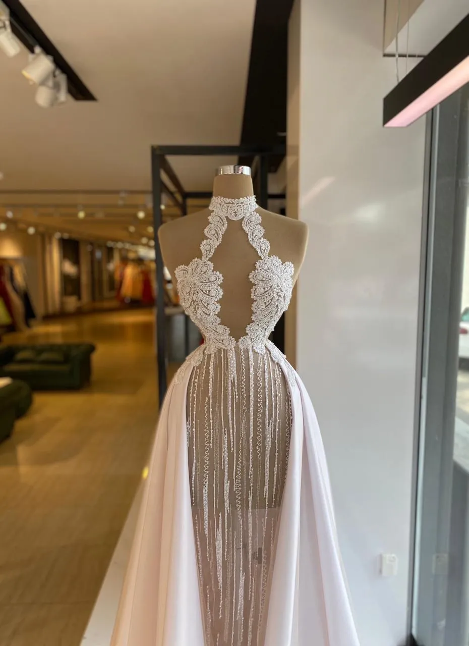 White Draped Wedding Dress